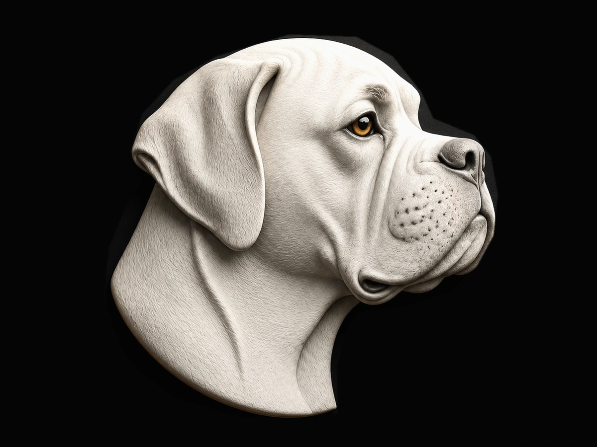 White Boxer dog representing the Dog Haven Group global dog information platform